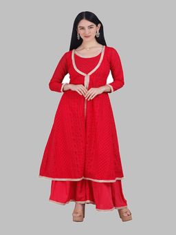 MILU MADAN - Hot Pink Chikan Jacket with Inner and Palazzo