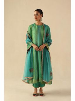 Begum Pret - Green Rimjhim Anarkali with Pant and Dupatta