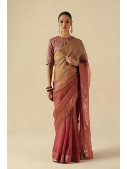 Begum Pret - Peach Taj Gul Saree with Stitched Blouse