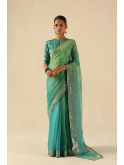 Begum Pret - Turquoise Taj Gul Saree with Stitched Blouse