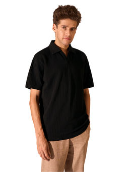 Selected - Textured Cotton Polo T-Shirt Black