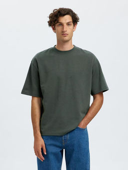 Selected - Round-Neck Loose Fit T-shirt - Green