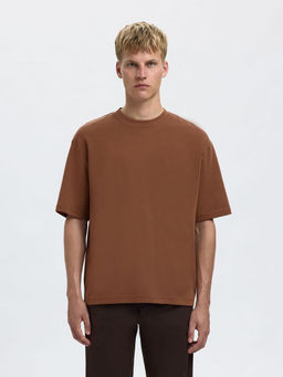 Selected - Round-Neck Loose Fit T-shirt - Brown