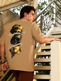 Campus Sutra - Mens Sand Beige Boxy Grecian-Modernism T-Shirt