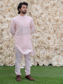 Runit Gupta - Light Pink Embroidered Kurta (Set of 2)