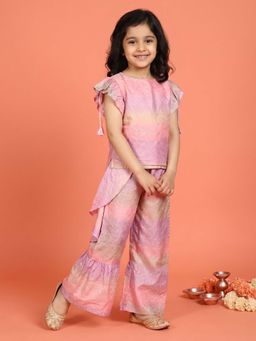 KiddoPanti - Girls Pink Polyester Printed Co-Ord Set