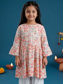 KiddoPanti - Girls Multi-Color Rayon Floral Printed Empire Kurta