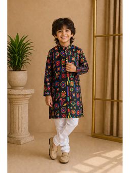 Misbis - Boys Black Geometric Printed Kurta with Churidar