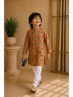 Misbis - Boys Brown Printed Kurta with Churidar
