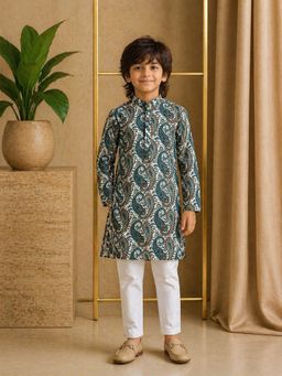 Misbis - Boys Teal Paisley Printed Kurta with Pyjama