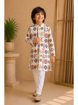 Misbis - Boys White Printed Kurta with Pyjama