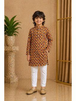 Misbis - Boys Brown Printed Kurta with Pyjama