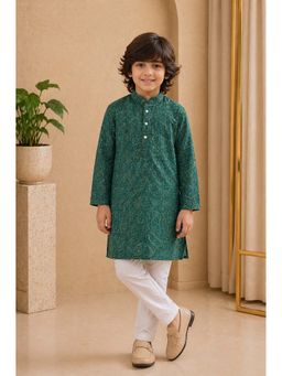 Misbis - Boys Green Embroidered Kurta with Pyjama