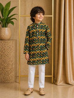 Misbis - Boys Green Printed Kurta with Pyjama
