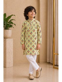Misbis - Boys Yellow Floral Printed Kurta with Pyjama