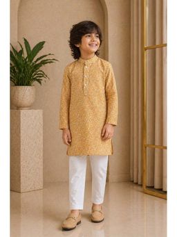 Misbis - Boys Mustard Printed Kurta with Pyjama