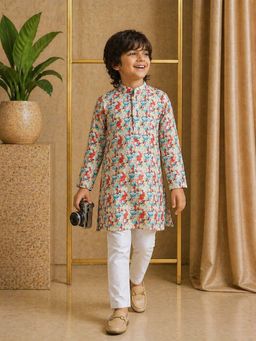 Misbis - Boys Multi-Color Floral Printed Kurta with Pyjama