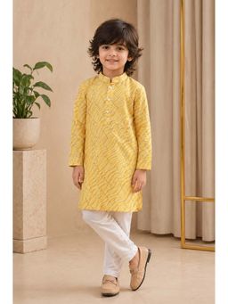 Misbis - Boys Yellow Printed Embroidery Kurta with Pyjama