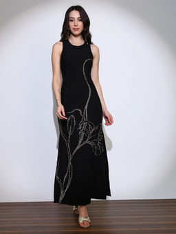 Globus - Women Black Embellished Detail Side Slits Bodycon Maxi Party Dress