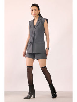 Virgio - Solid Viscose Stretch Grey Blazer for Women