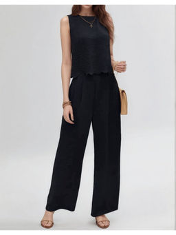 Outzidr - Black Sleeveless Scallop Hem Back Tie Co-Ord Set