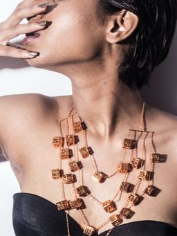 Dhwani Bansal - Noor Drop Necklace With Filligree Work In 22K Antique Gold Plated Brass