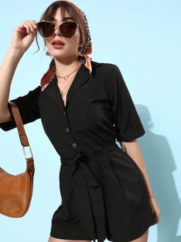 Style Quotient - Women Black Solid Playsuit
