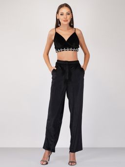 Attic Salt - Black Solid Party in Korean Velvet Crop Top