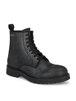 Delize - Solid Black Lace-up Derby Boots