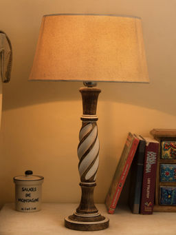 Homesake - Antique Twister Wooden Lamp Khadi Shade
