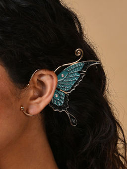 Sohi - Gold Plated Blue Contemporary Ear Cuff Earrings