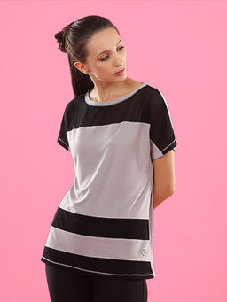 Kica - Ripple Oversized Top With Mesh Panels - Grey