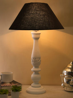 Homesake - Carved White Wood Table Lamp Black Shade