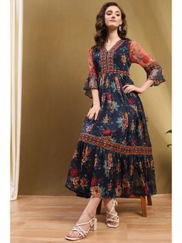 Biba - Womens Navy Blue Polyester Tiered Dress