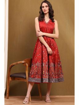 Biba - Womens Red Dupion Dress with Belt (Set of 2)