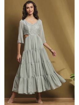 Biba - Womens Aqua Green Poly Chiffon Tiered Dress