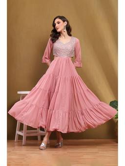 Biba - Womens Pink Poly Chiffon Tiered Dress