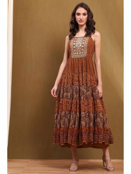 Biba - Womens Beige Georgette Tiered Dress