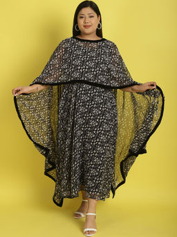 theRebelinme - Plus Size Womens Black floral print Maxi Dress with Dupatta (Set of 2)