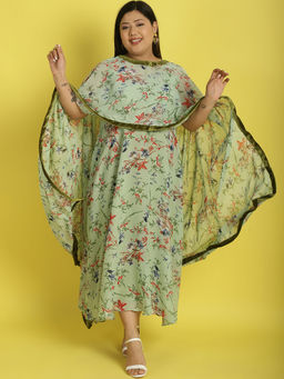 theRebelinme - Plus Size Womens Green floral print Maxi Dress (Set of 2)