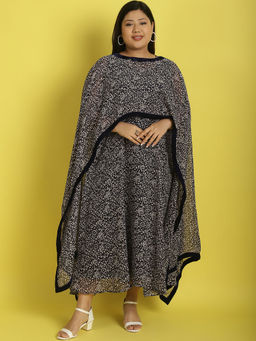 theRebelinme - Plus Size Womens Navy Blue floral print Maxi Dress (Set of 2)