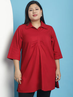 theRebelinme - Plus Size Womens Maroon Solid Color shirt collar top