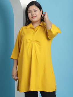 theRebelinme - Plus Size Womens Mustard Solid Color shirt collar top