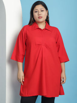 theRebelinme - Plus Size Womens Red Solid Color shirt collar top
