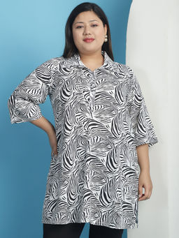 theRebelinme - Plus Size Womens Black & White Zebra printed shirt collar top