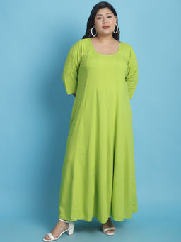 theRebelinme - Plus Size Womens Green solid color A-Line Maxi dress