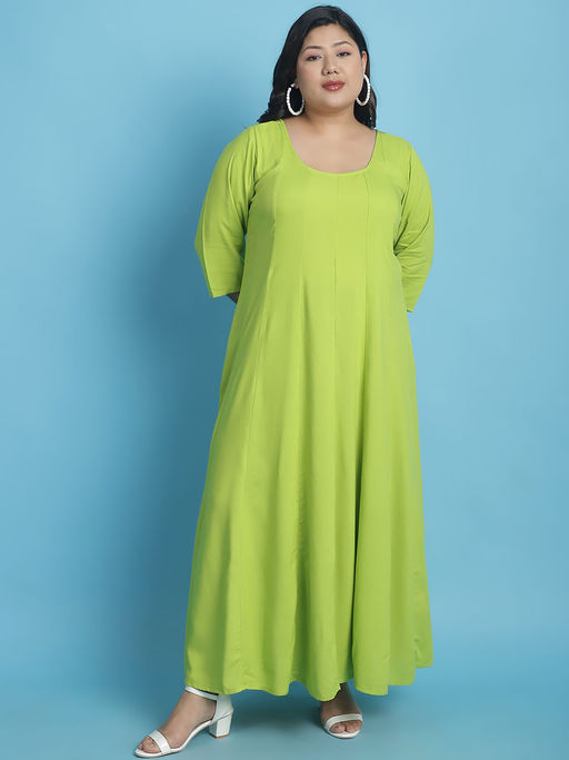 Buy theRebelinme Plus Size Womens Green solid color A-Line Maxi dress Online Buy theRebelinme Plus Size Womens Green solid color A-Line Maxi dress Online
