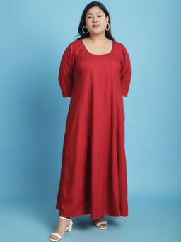 theRebelinme - Plus Size Womens Maroon solid color A-Line Maxi dress