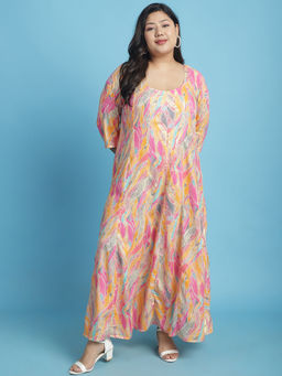 theRebelinme - Plus Size Womens Pink Gold Foil printed A-Line Maxi dress