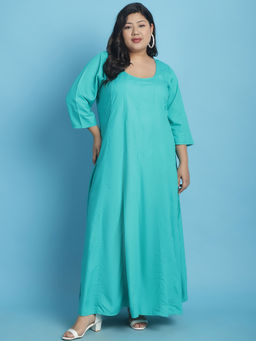 theRebelinme - Plus Size Womens Teal solid color A-Line Maxi dress